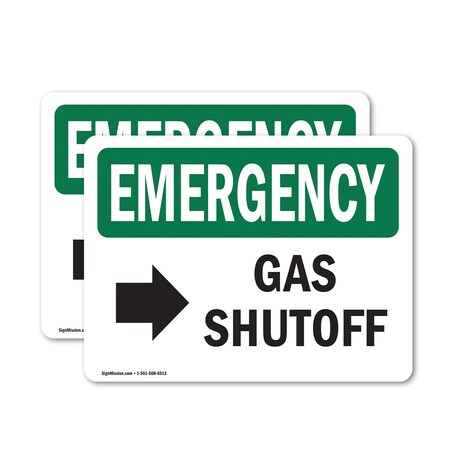 Signmission Gas Shutoff (Right Arrow) With Symbol, 5 in W x Rectangle, Vinyl Decal OS-2PACK-EM-D-35-L-10389